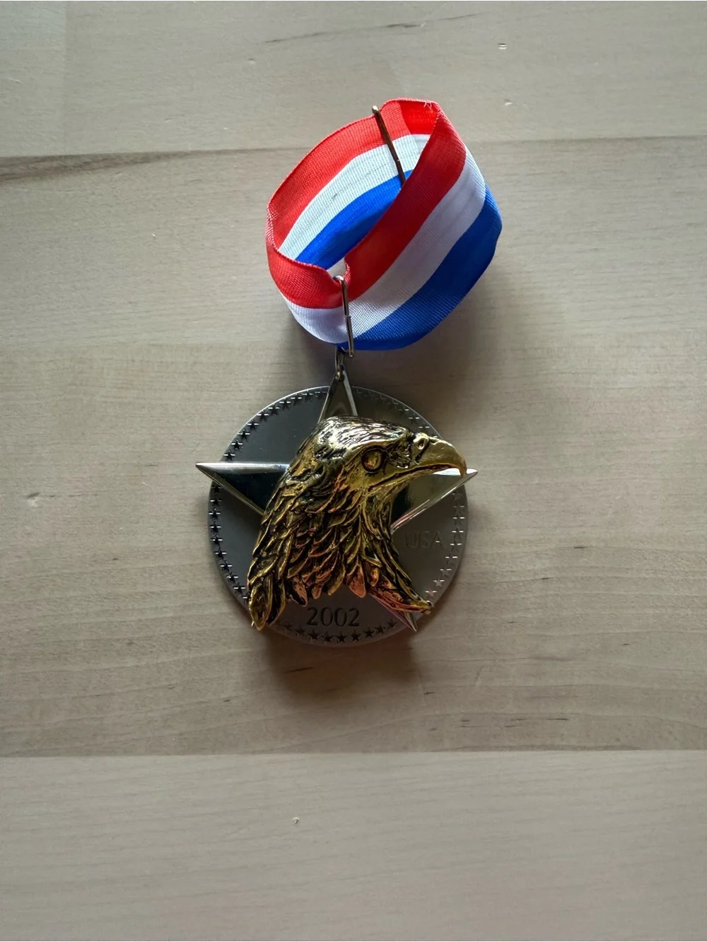 Hallmark Gold Eagle Head Medal with Red White Blue Ribbon